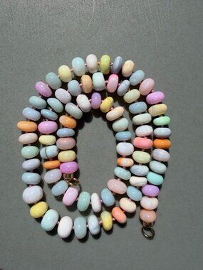 Yummy candy-colored pastel opal necklace, hand-knotted on silk, 20.5", 8mm beads